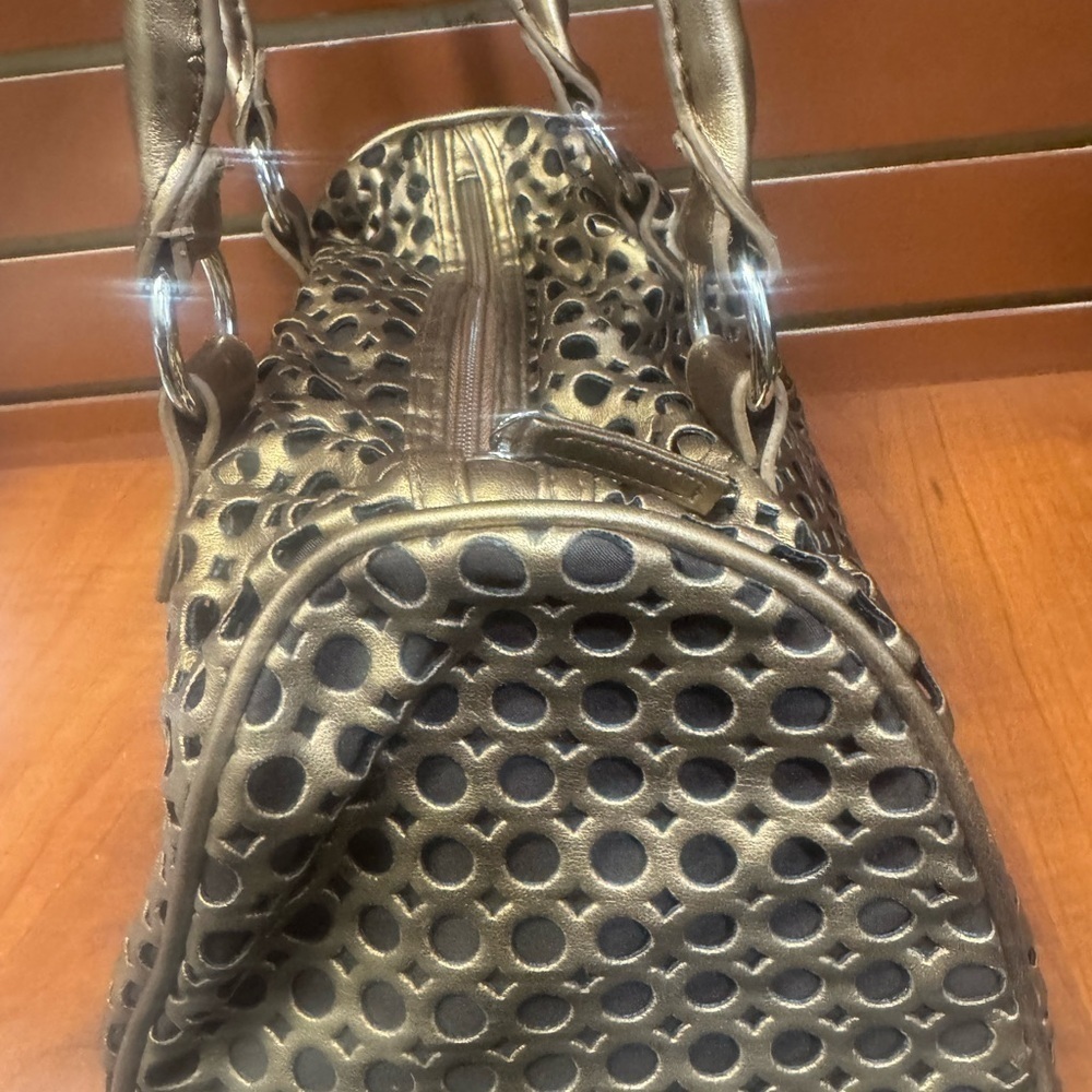 Elegant Metallic Satchel with Perforated Design - Picture 2 of 9